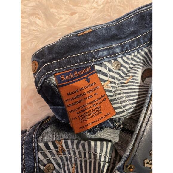 Rock Revival Women's Distressed Pearl Skinny Contrast Stitching Jeans Size 24 - Picture 4 of 4